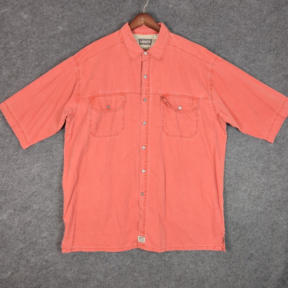 Levis Mens XL Short Sleeve Button Front Shirt Salmon Pink Utility Workwear